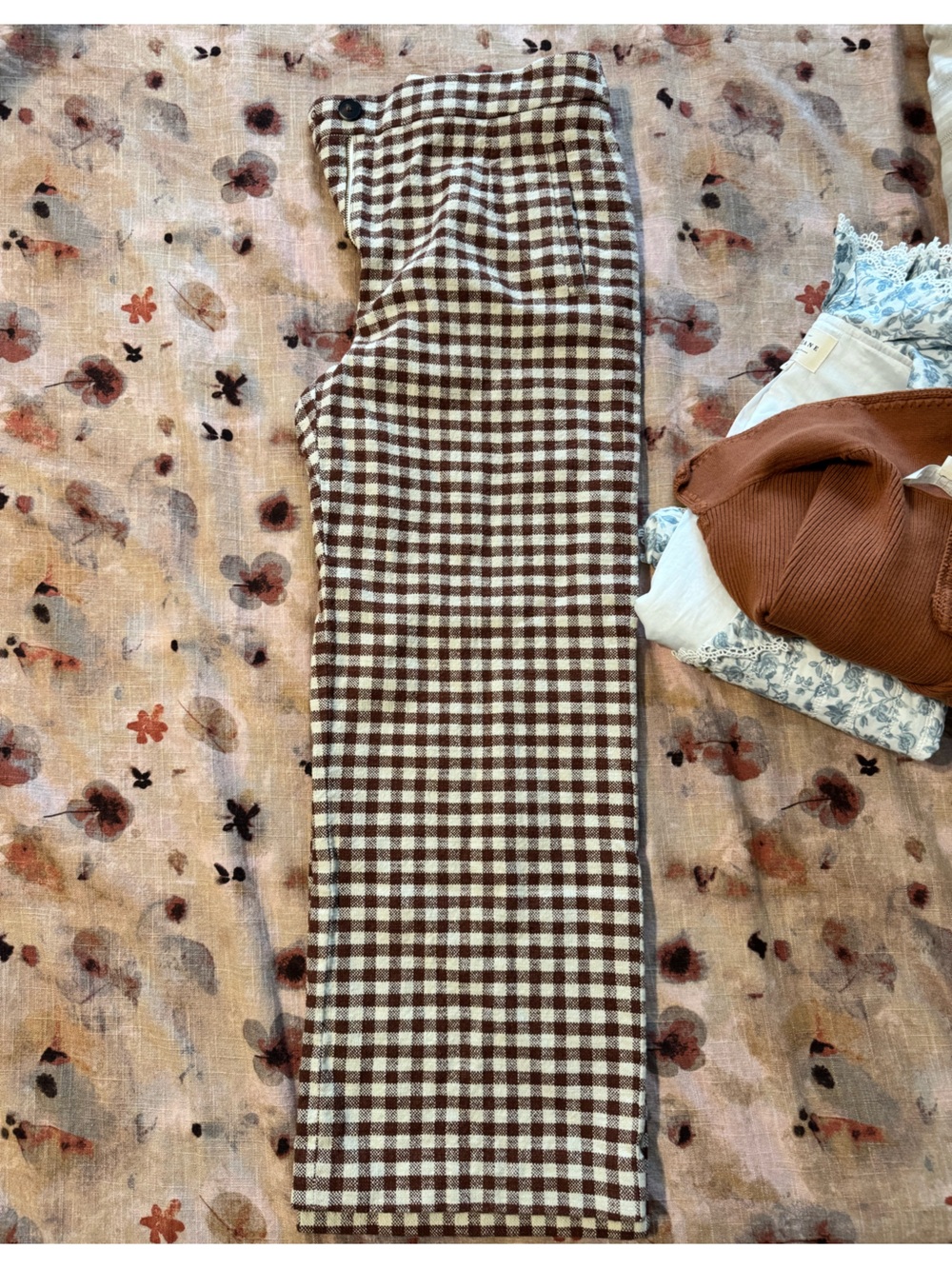 Sezane Martin Crop Trousers Brown Gingham/ Ecru - Size 6